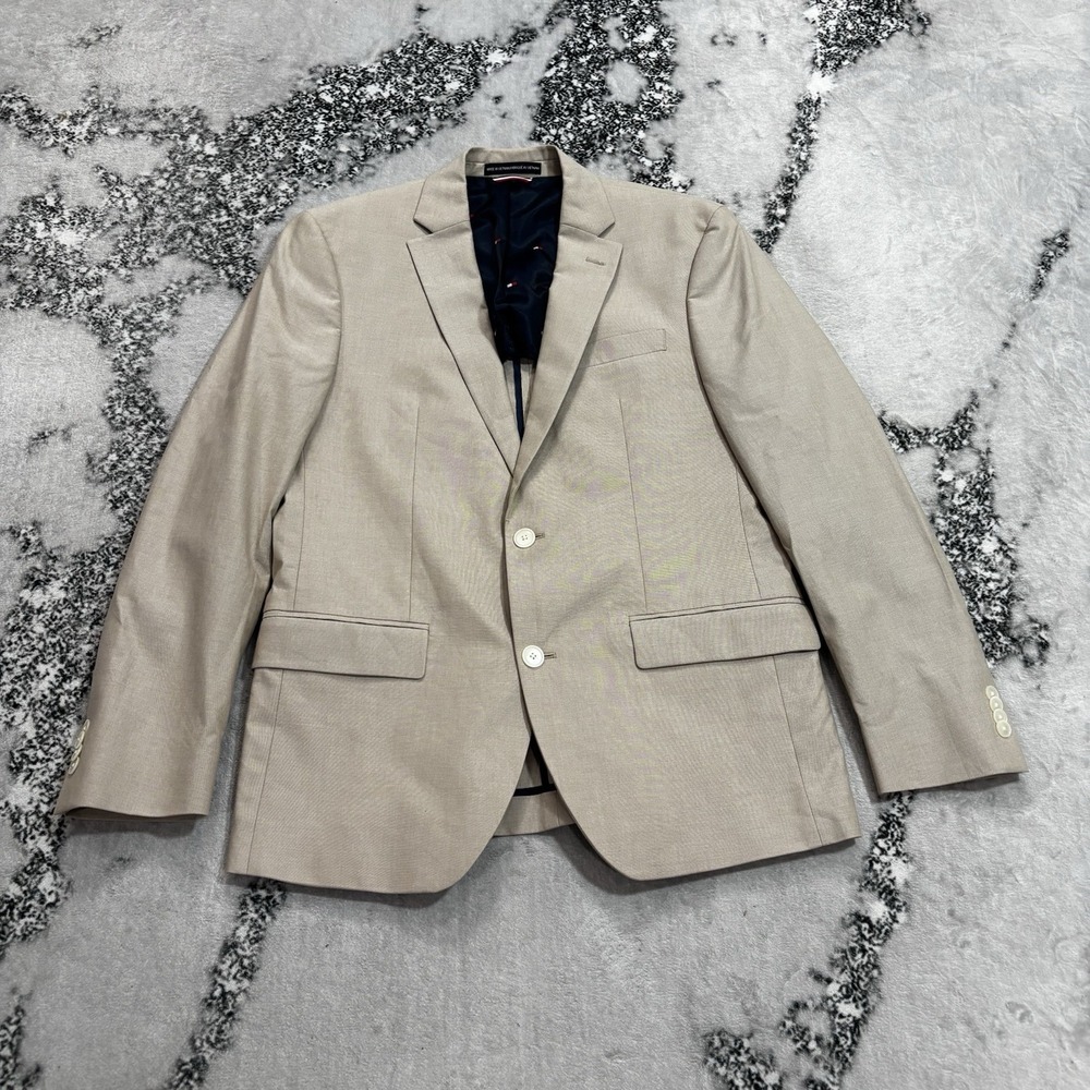 Tommy Hilfiger Mens Size 40R Beige Tan Two Button Blazer Sport Coat Notch Lapel